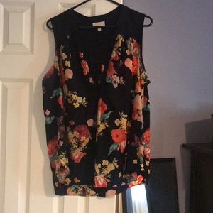 Black floral ModCloth v-neck blouse